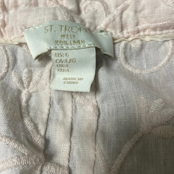 St. Tropez West 100 percent Linen Light Pink Sleeveless Embroidered Top Large - Picture 5 of 8